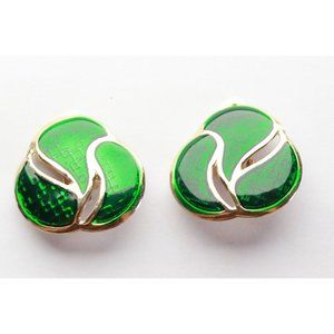 Vintage Festive Emerald Green or Bright Forest Green Gold Tone Knot Shaped Trian